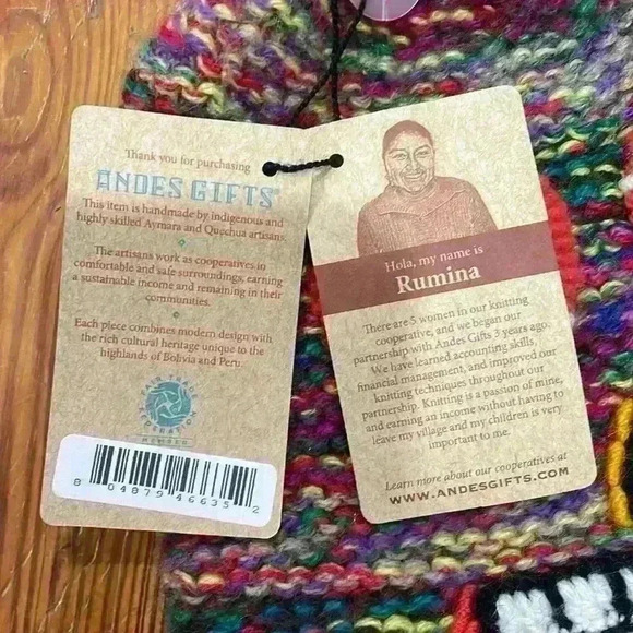 Andes Kids Fair Trade and Handmade acrylic and alpaca skull winter hat NWT - Picture 4 of 7